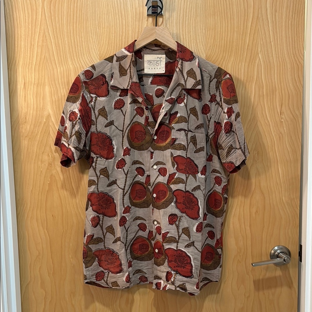 Men's Floral Shirt - Red and Brown